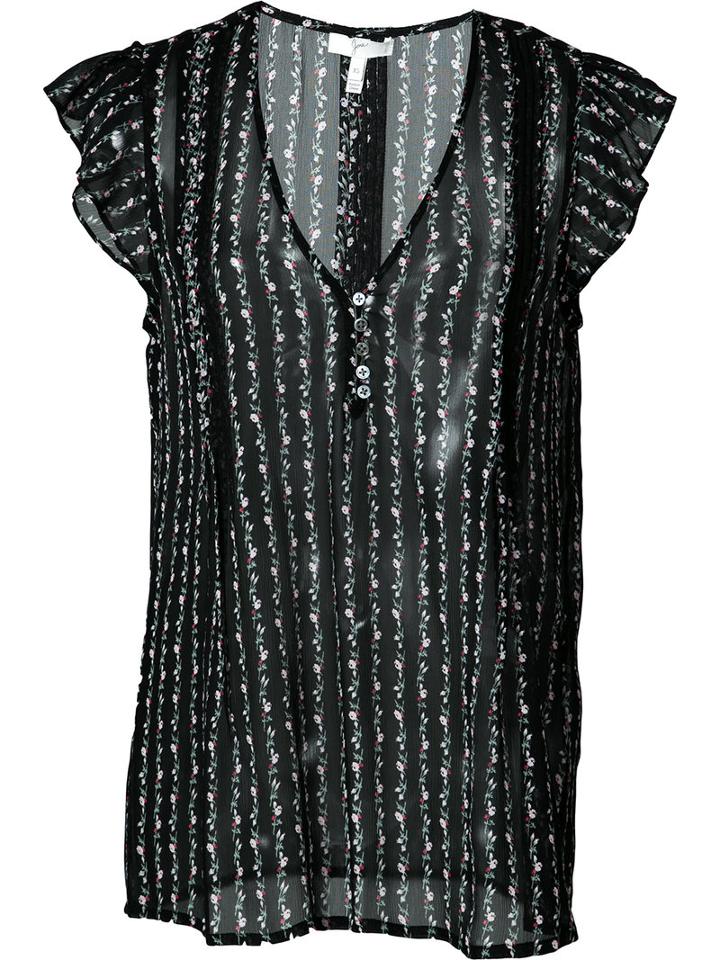 Joie - Sheer Floral Pattern Blouse - Women - Silk - L, Women's, Black, Silk