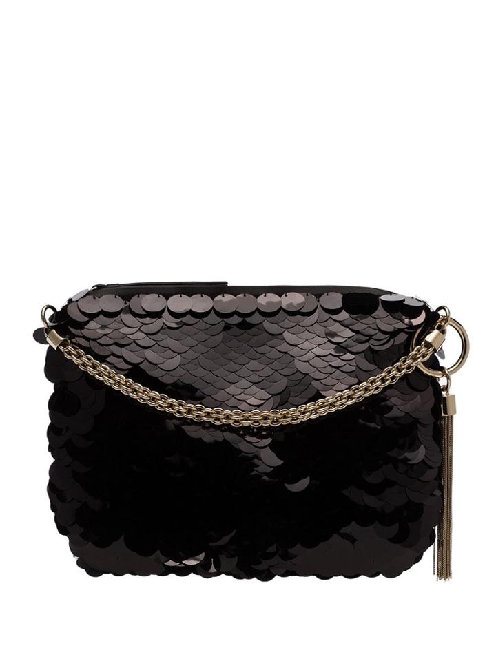 Jimmy Choo Black Callie Sequin Embellished Silk Shoulder Bag