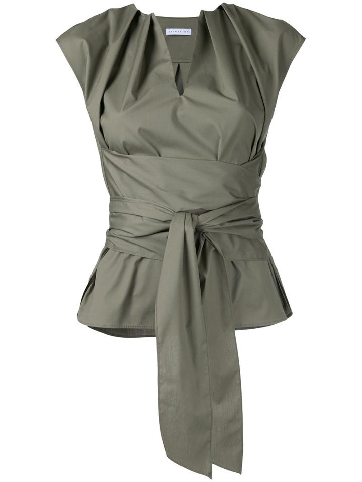 Estnation - Gathered Top - Women - Cotton - 38, Green, Cotton
