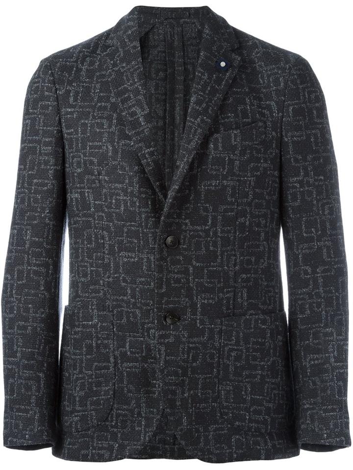 Lardini Abstract Pattern Blazer, Men's, Size: 50, Blue, Nylon/polyester/viscose/wool