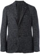 Lardini Abstract Pattern Blazer, Men's, Size: 50, Blue, Nylon/polyester/viscose/wool