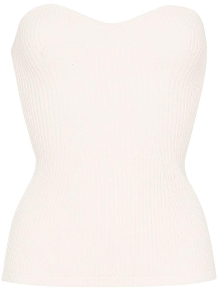 Khaite Lucie Ribbed Knit Bustier - White