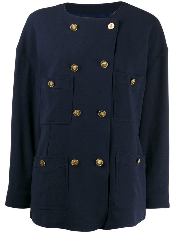 Chanel Pre-owned 1980s Double-breasted Collarless Jacket - Blue