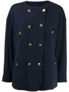 Chanel Pre-owned 1980s Double-breasted Collarless Jacket - Blue