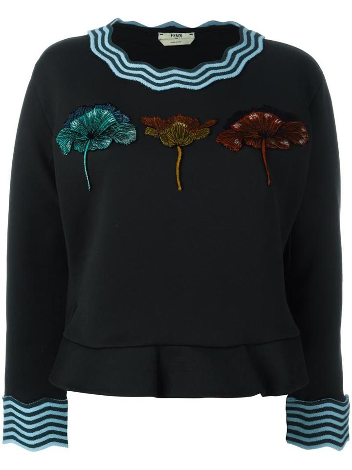 Fendi Flocked Flower Sweatshirt, Women's, Size: 38, Black, Cotton/polyamide