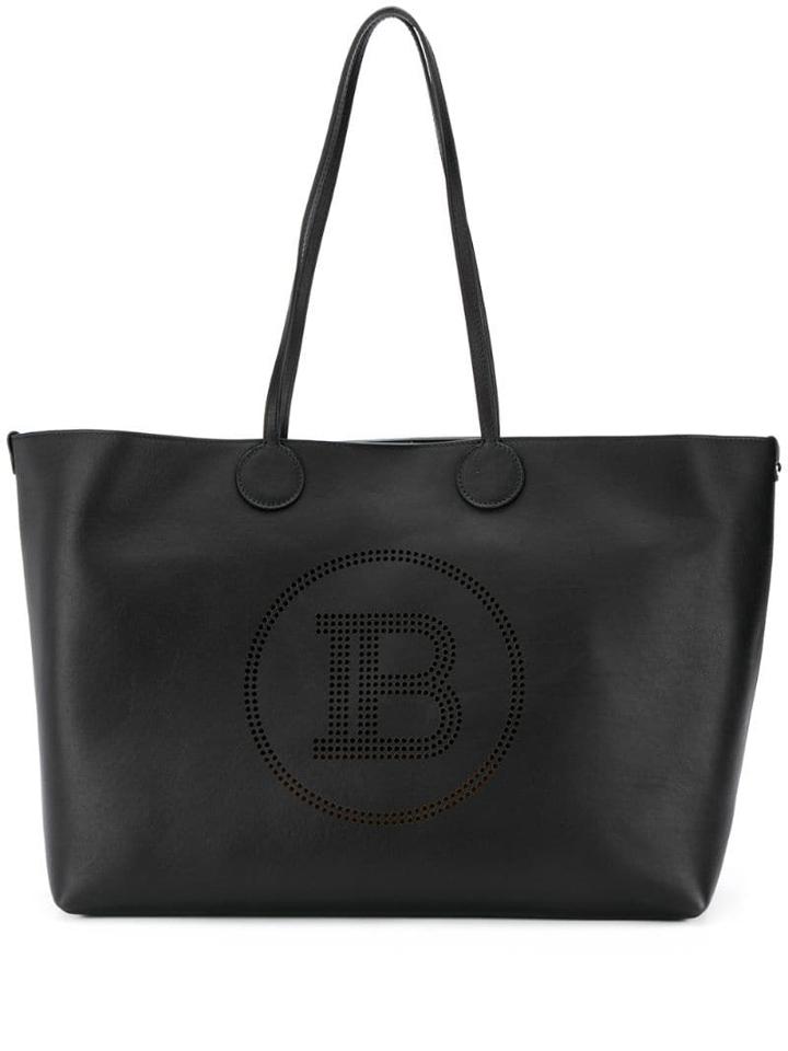 Balmain Perforated Logo Tote Bag - Black