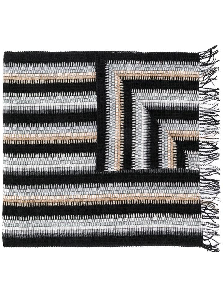 M Missoni Striped Knitted Scarf - Black