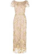 Marchesa Notte Floral Embroidered Evening Dress - Gold