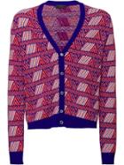 Prada Jacquard V-neck Cardigan - Pink & Purple