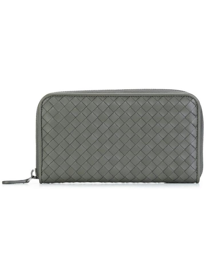 Bottega Veneta Light Gray Intrecciato Nappa Zip Around Wallet - Grey