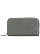 Bottega Veneta Light Gray Intrecciato Nappa Zip Around Wallet - Grey