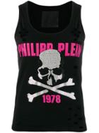 Philipp Plein Crystal-embellished Distressed Tank Top - Black