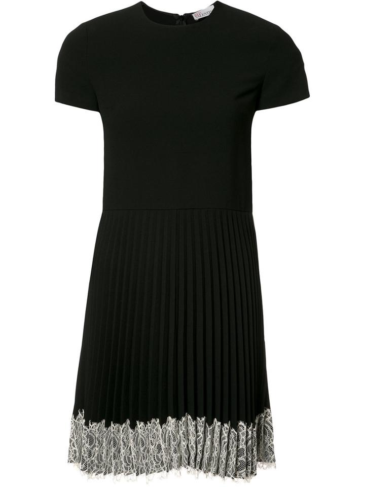 Red Valentino Lace Hem Pleated Dress, Women's, Size: 40, Black, Polyester/acetate