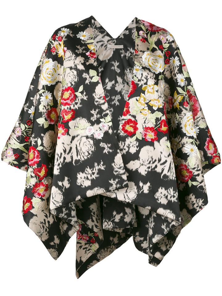 Ermanno Gallamini - Floral Waterfall Hem Jacket - Women - Polyamide/viscose/silk Satin - One Size, Black, Polyamide/viscose/silk Satin