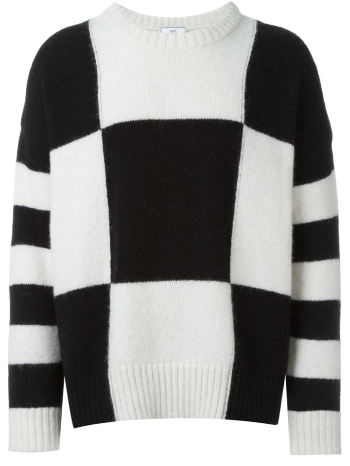 Ami Alexandre Mattiussi Oversized Crew Neck Jumper, Men's, Size: Medium, Black, Nylon/wool/alpaca