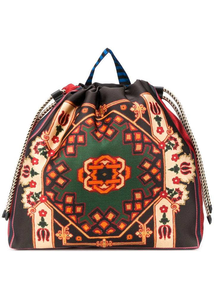 Etro Patterned Drawstring Backpack - Black