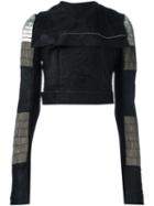 Rick Owens Glitter Biker Jacket, Women's, Size: 40, Black, Lamb Skin/virgin Wool/cotton/glass