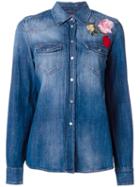 7 For All Mankind Floral Embroidery Denim Shirt, Women's, Size: Medium, Blue, Cotton