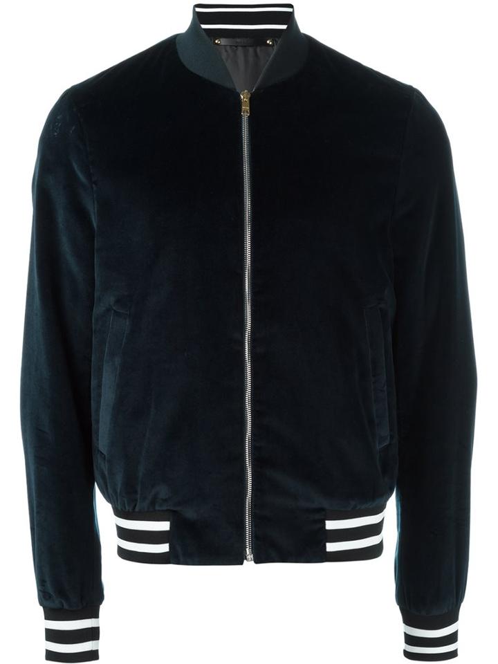 Paul Smith Velvet Bomber Jacket, Men's, Size: Xl, Blue, Cotton/cupro