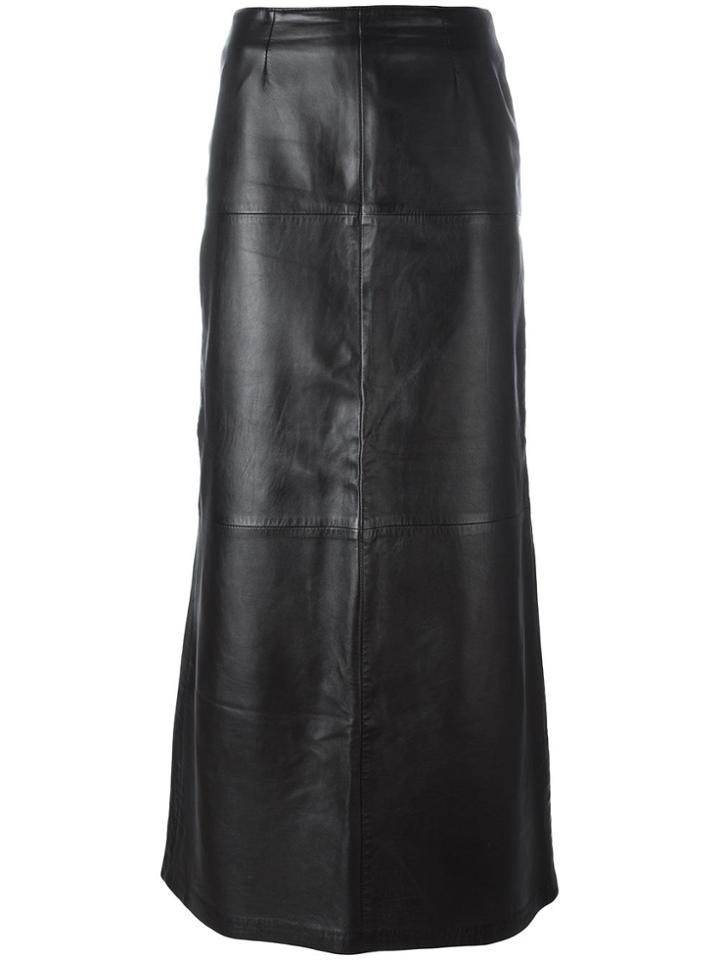 Kenzo Vintage Leather Embroidered Long Skirt - Black