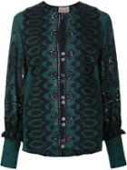 Sea Paisley Print Open Lace Blouse, Women's, Size: 6, Green, Cotton
