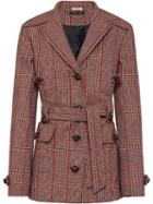 Miu Miu Checked Belted Coat - Red