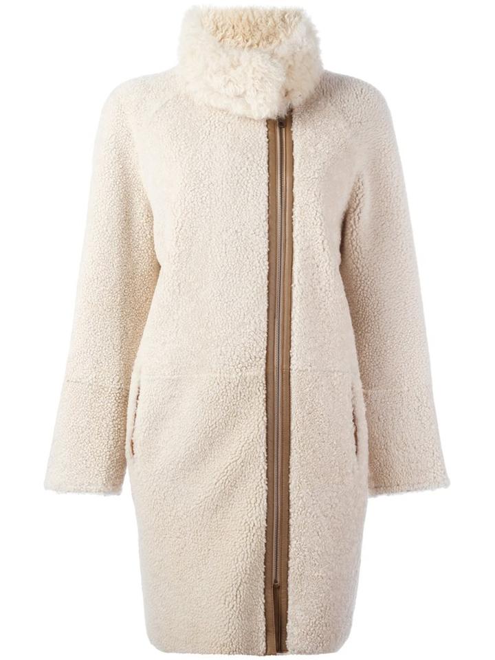 Meteo By Yves Salomon Zip Up Coat, Women's, Size: 40, White, Lamb Fur/lamb Skin