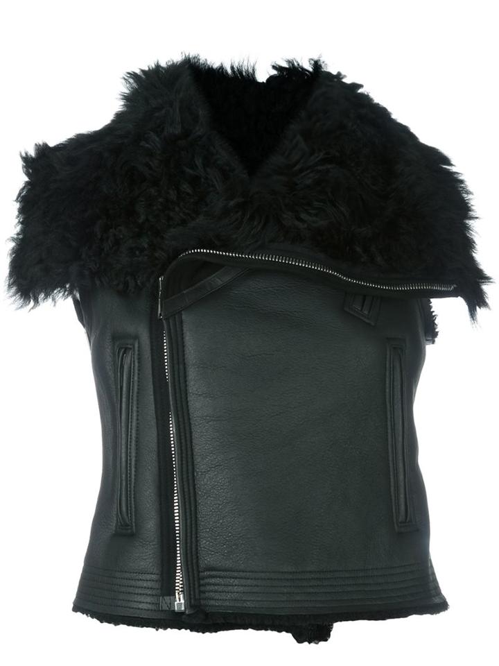 Rick Owens Biker Gilet, Women's, Size: 44, Black, Cotton/leather/sheep Skin/shearling