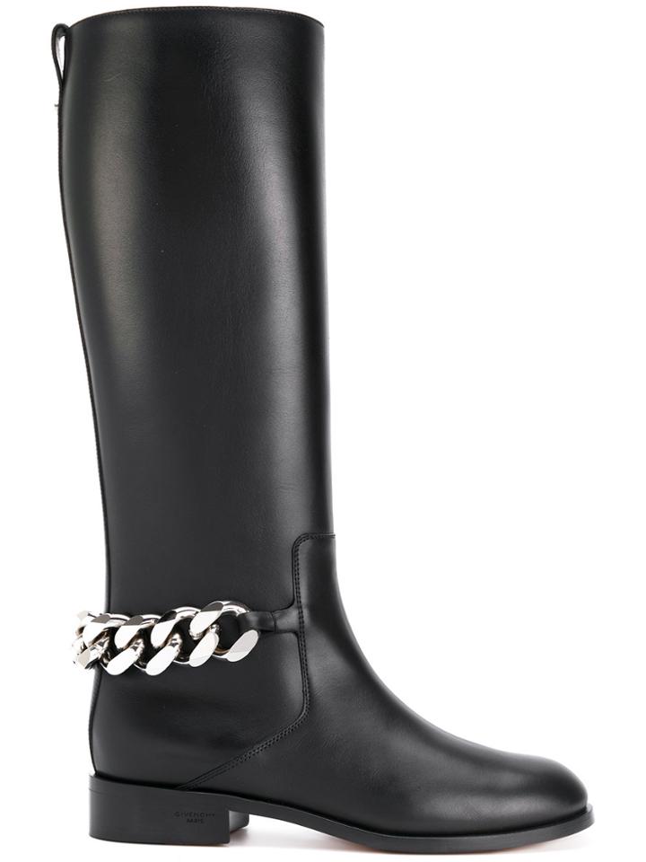 Givenchy Chain And Leather Boots - Black