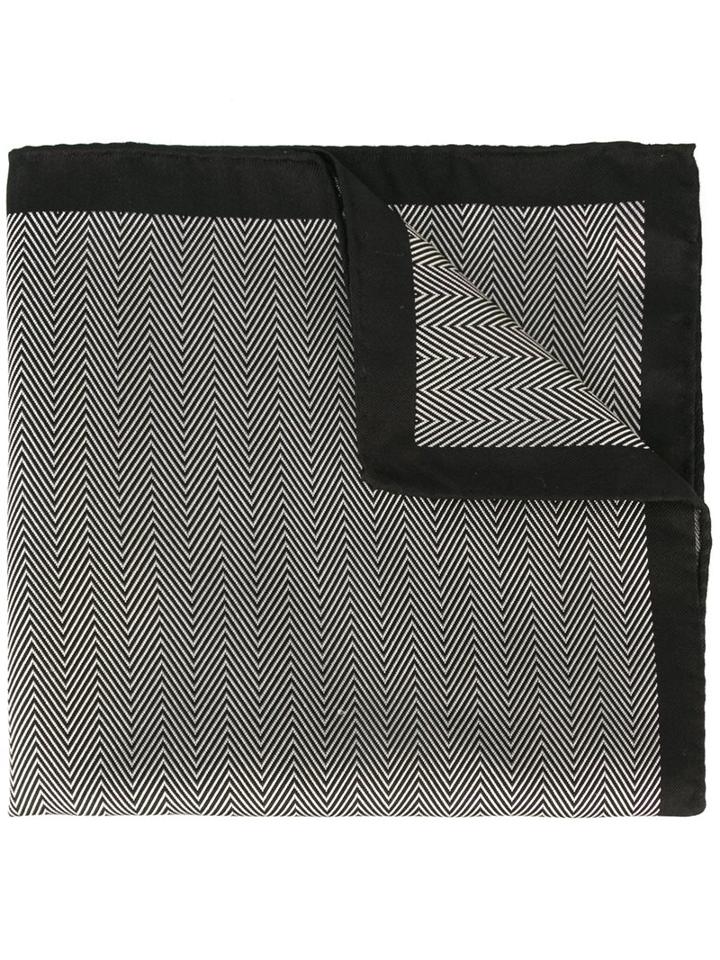 Gabriele Pasini Herringbone Pocket Square, Men's, Black, Silk