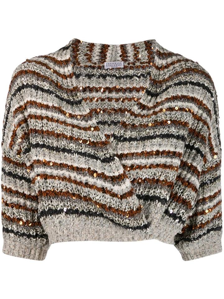 Brunello Cucinelli Striped Wrap Knit Top - Grey