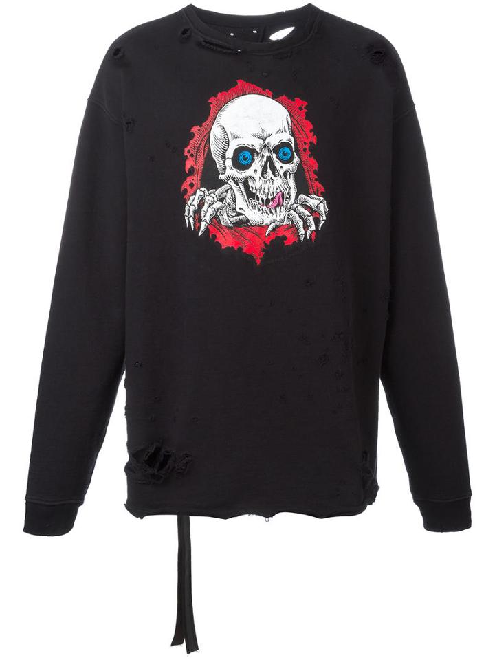 Unravel Project Skull Print Distressed Sweatshirt, Men's, Size: Small, Black, Cotton