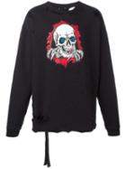 Unravel Project Skull Print Distressed Sweatshirt, Men's, Size: Small, Black, Cotton