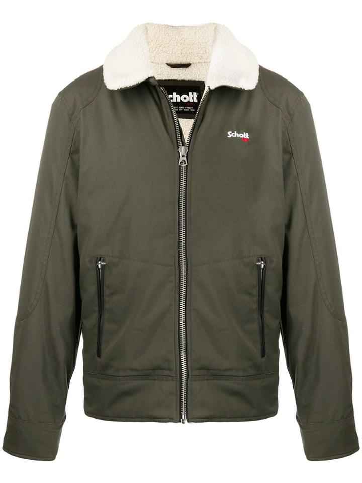Schott Oversized Collar Zip-up Jacket - Green