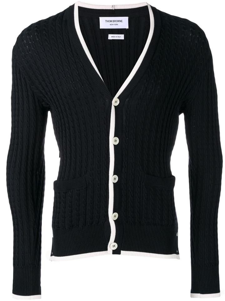 Thom Browne Tipping Stripe V-neck Cardigan - Blue