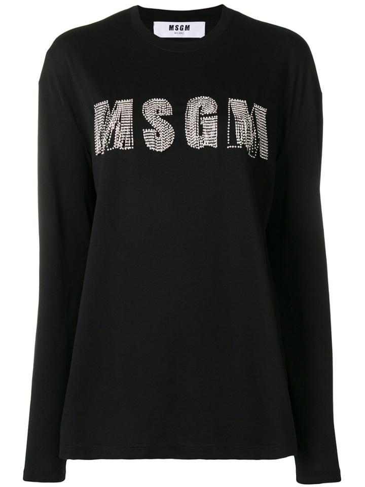 Msgm Rhinestone Logo Top - Black