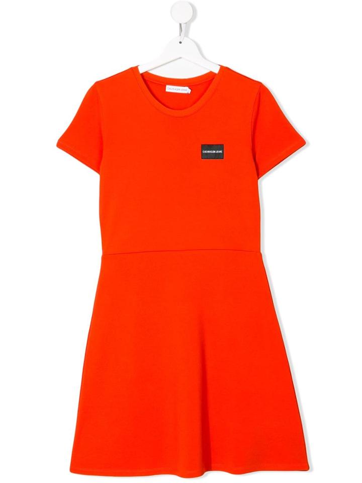 Calvin Klein Kids Logo Short-sleeve T-shirt Dress - Orange