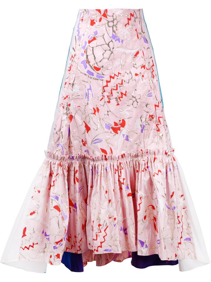 Peter Pilotto - Abstract Printed Pleated Skirt - Women - Cotton/polyester - 10, Pink/purple, Cotton/polyester