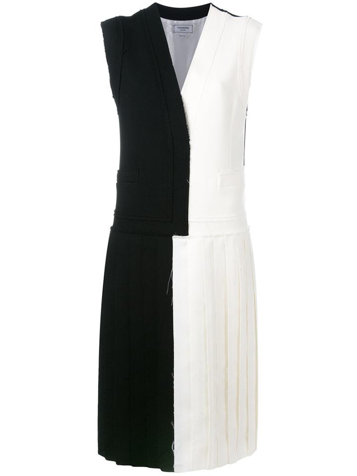 Thom Browne Pleated Colour Block Dress, Women's, Size: 38, Black, Silk/spandex/elastane/wool