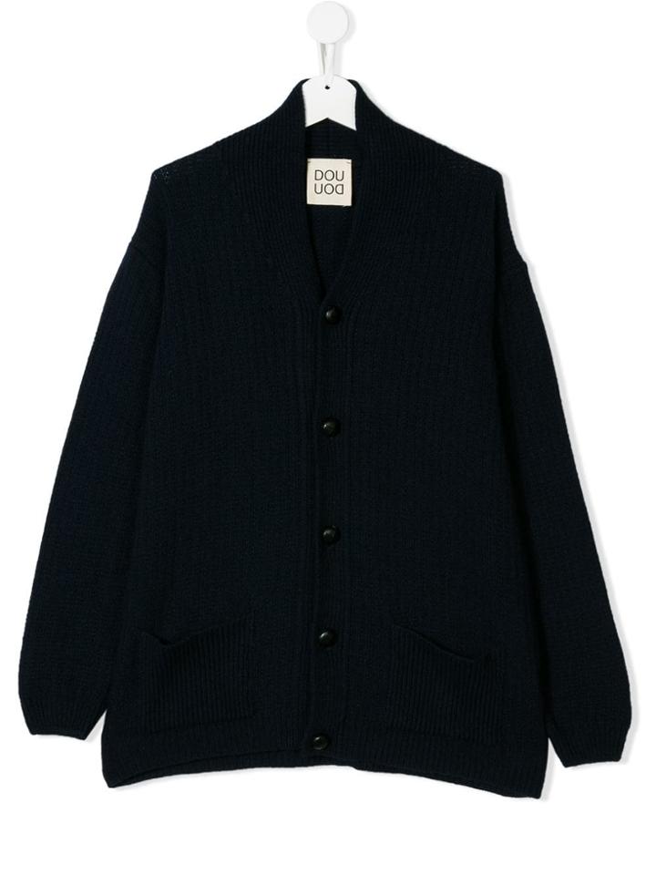 Douuod Kids Teen Button-down Knitted Cardigan - Blue