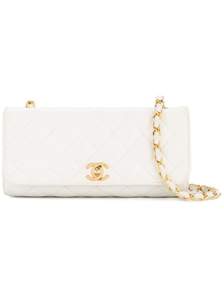 Chanel Vintage Caviar Skin Turn-lock Chain Bag - White