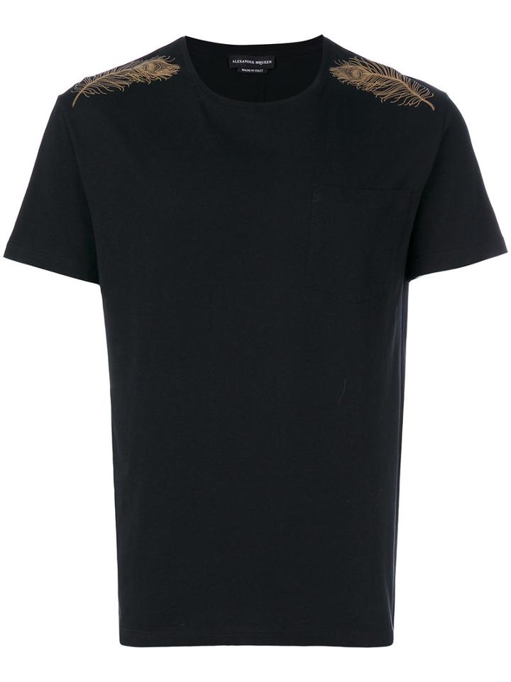 Alexander Mcqueen - Feather Embroidered T-shirt - Men - Cotton - Xxl, Black, Cotton