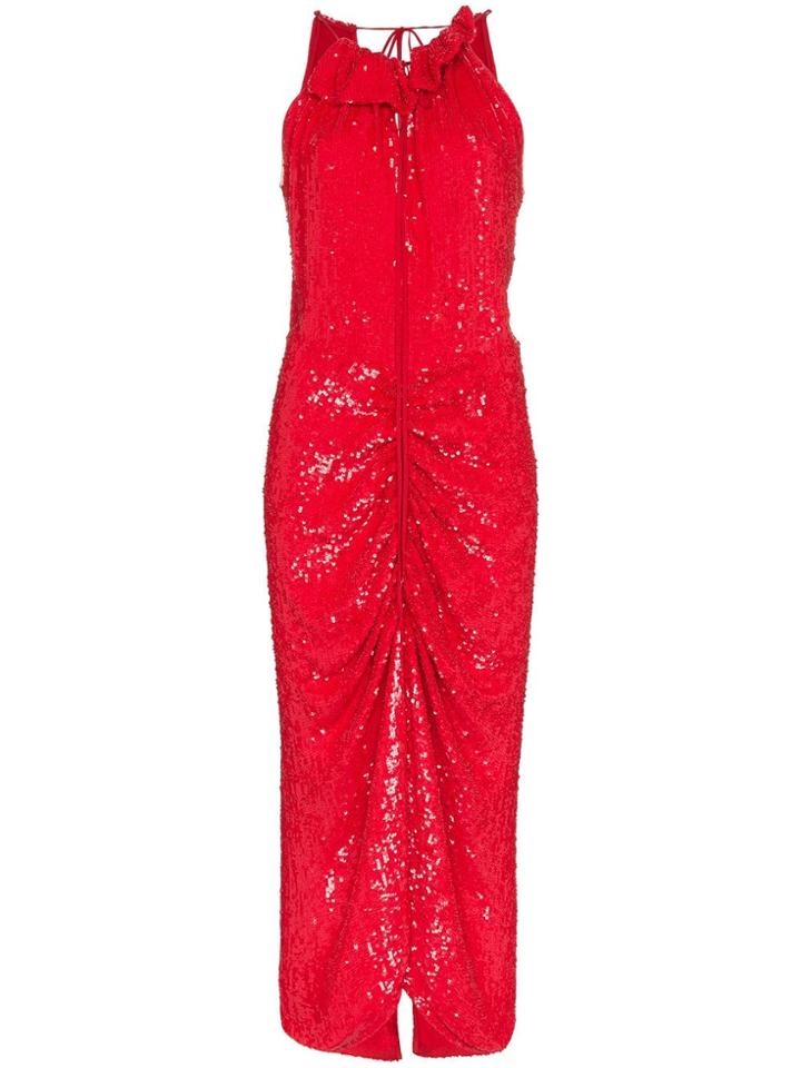 Magda Butrym Hilo Feather Boa Velvet Mini Dress - Red