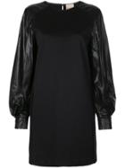 Nude Faux Leather Sleeve Mini Dress - Black