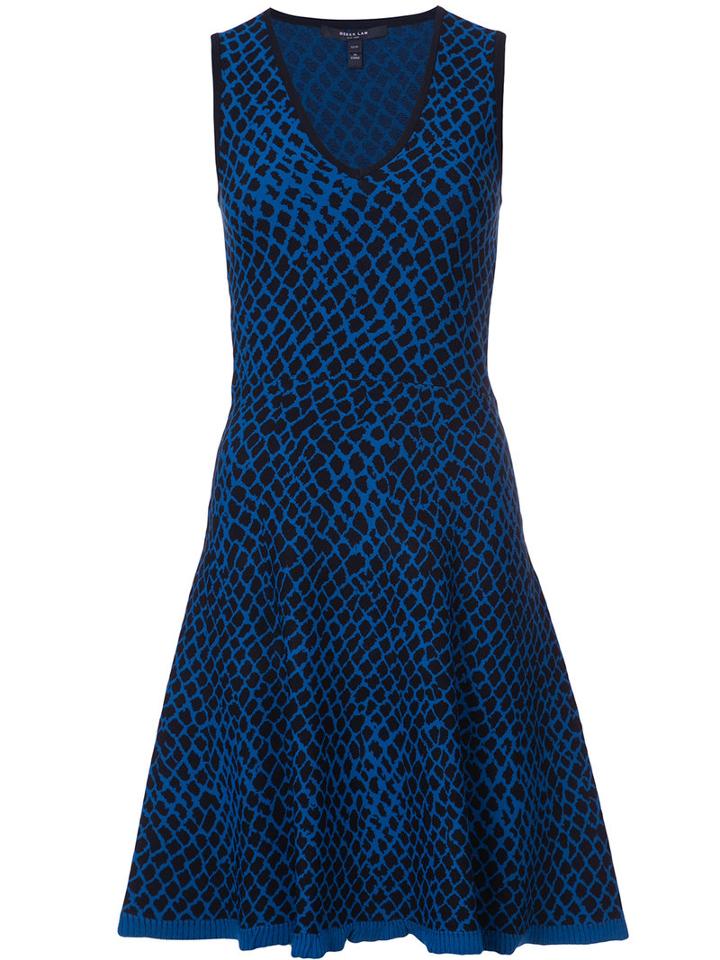 Derek Lam - Geometric Print Flared Dress - Women - Polyester/viscose - L, Blue, Polyester/viscose