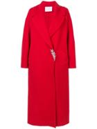 Oscar De La Renta Long Sleeve Brooch Coat - Red