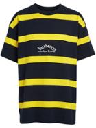 Burberry Embroidered Archive Logo Striped Cotton T-shirt - Blue