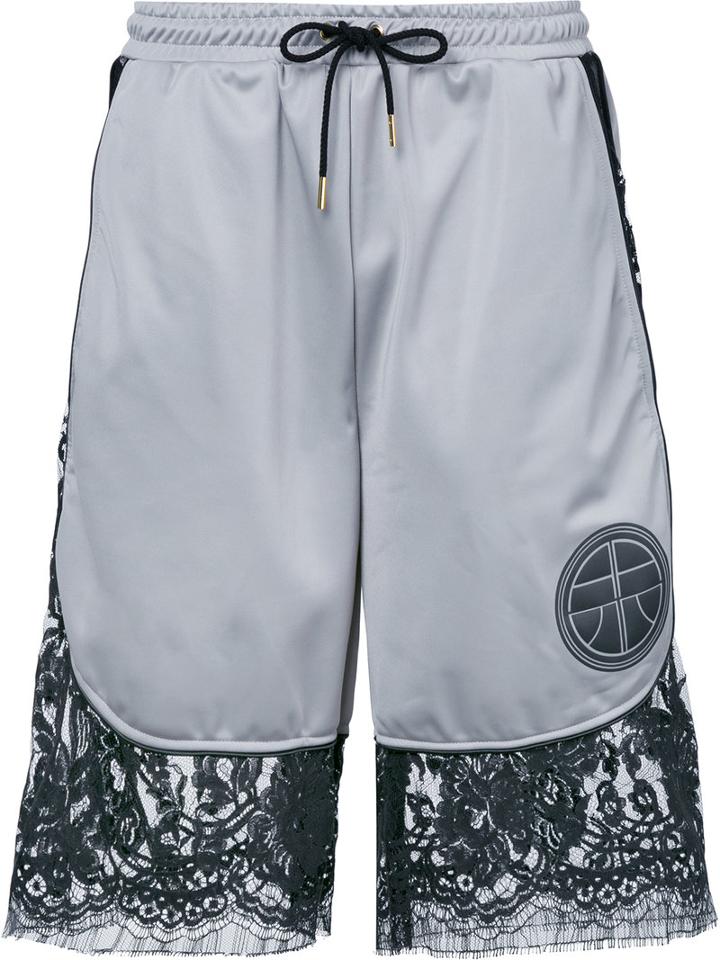Astrid Andersen - Lace Basketball Shorts - Men - Cotton/polyamide/polyester - L, Grey, Cotton/polyamide/polyester