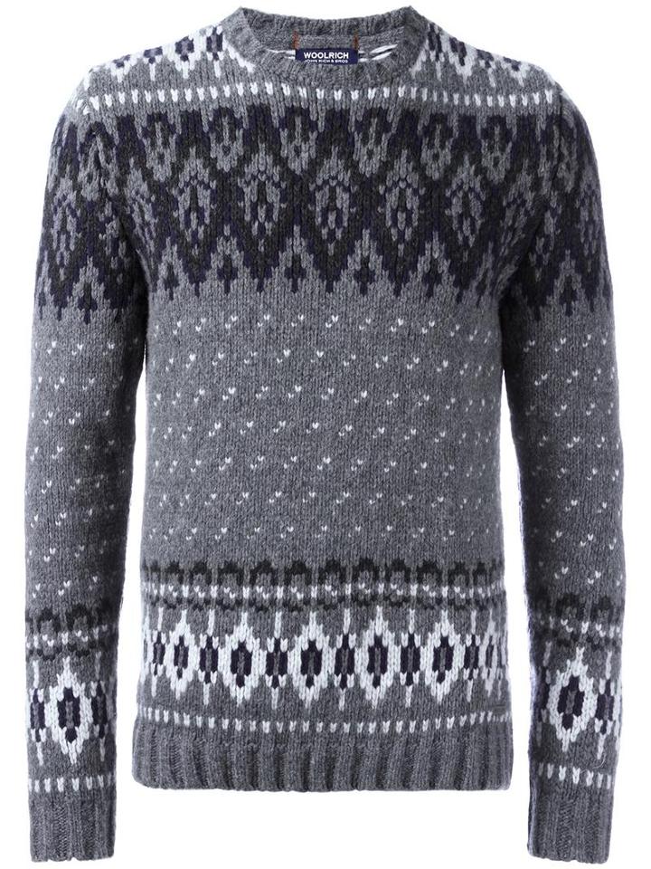 Woolrich Patterned Jumper, Men's, Size: Medium, Grey, Wool/polyamide