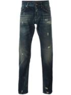 Dolce & Gabbana Rip Detail Jeans, Men's, Size: 50, Blue, Cotton/calf Leather/zamak